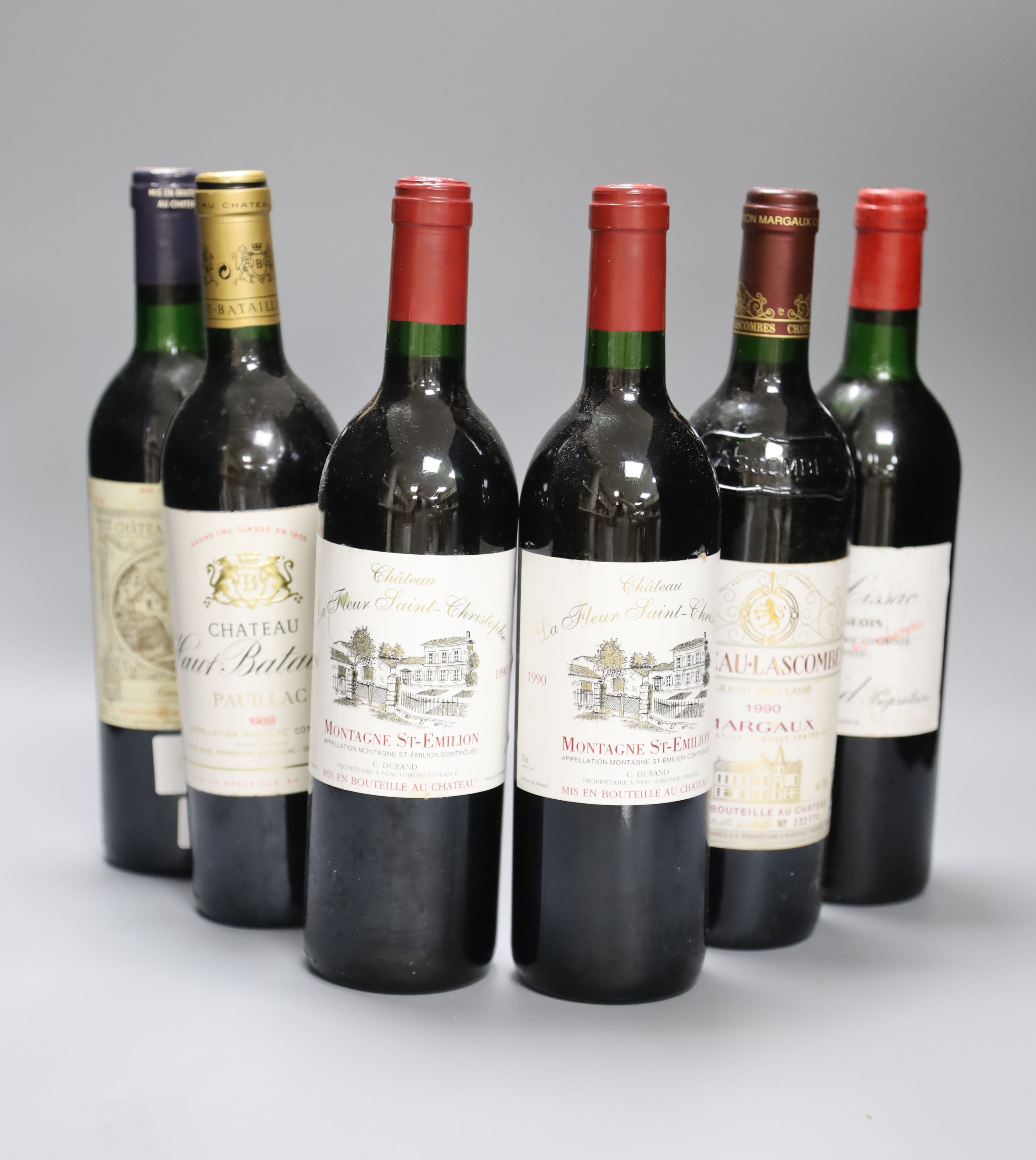 6 assorted Bordeaux wines.